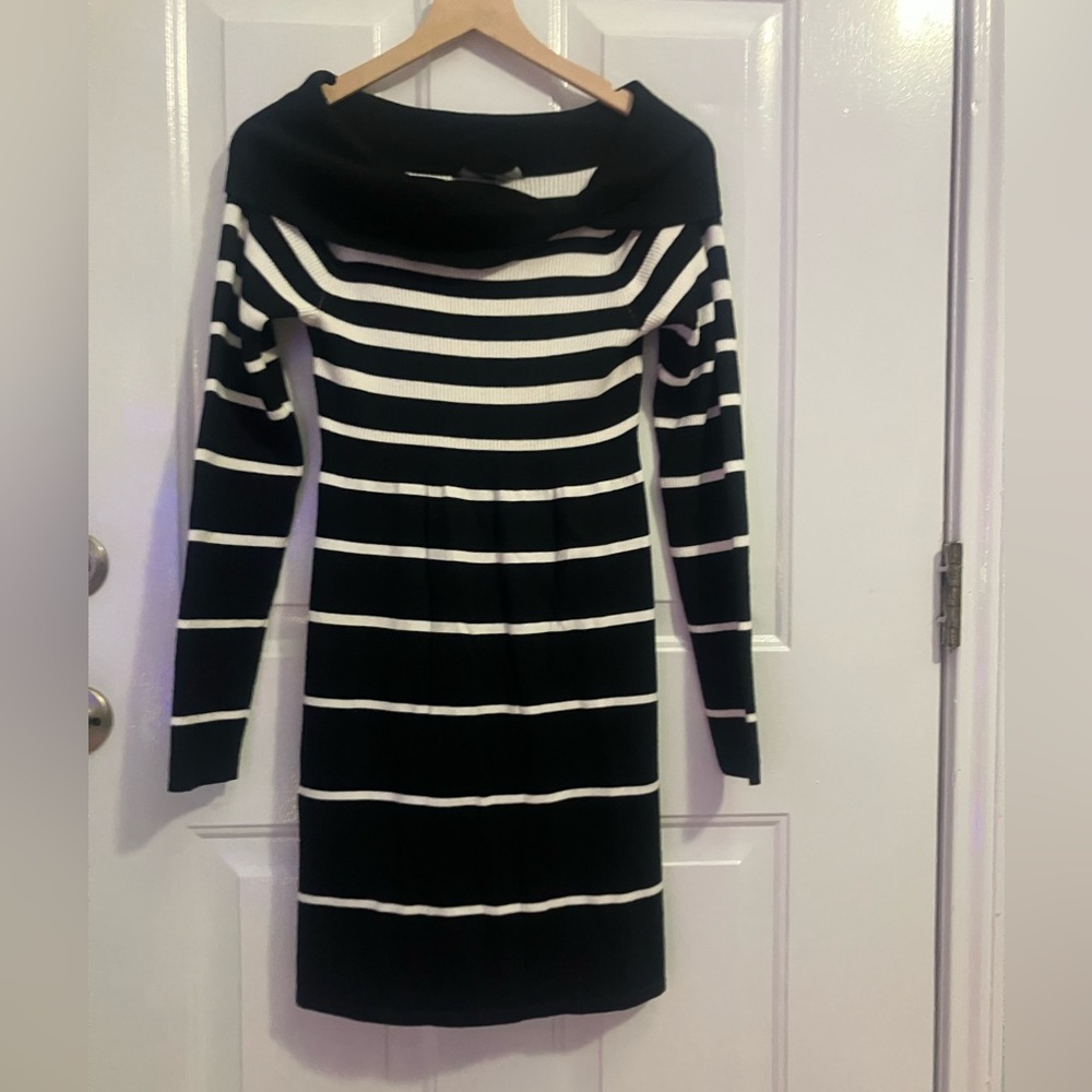 WHBM black&white striped cowl neck sweater dress
